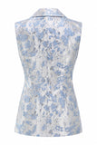 2 Piece Dusty Blue Floral Double Breasted Peak Lapel Women Suits
