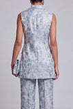 2 Piece Dusty Blue Floral Double Breasted Peak Lapel Women Suits