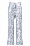 2 Piece Dusty Blue Floral Double Breasted Peak Lapel Women Suits