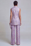 2 Piece Dusty Blue Floral Double Breasted Peak Lapel Women Suits