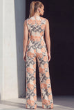 Navy Floral Double Breasted 2 Piece Women Suits with Pockets