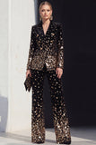 Black Champagne 2 Piece Peak Lapel Women Suits with Sequins