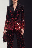 Black Champagne 2 Piece Peak Lapel Women Suits with Sequins