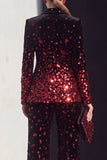 Black Champagne 2 Piece Peak Lapel Women Suits with Sequins