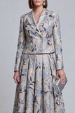2 Piece Ivory Yellow Flower Peak Lapel Women's Skirt Suits with Pockets