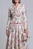 2 Piece Ivory Yellow Flower Peak Lapel Women's Skirt Suits with Pockets