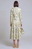 2 Piece Ivory Yellow Flower Peak Lapel Women's Skirt Suits with Pockets