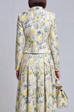 2 Piece Ivory Yellow Flower Peak Lapel Women's Skirt Suits with Pockets