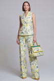 Grey Blue Jacquard Floral 2 Piece Peak Lapel Women's Suits