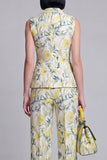 Grey Blue Jacquard Floral 2 Piece Peak Lapel Women's Suits