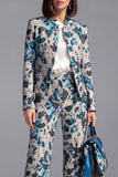 Dusty Green Open-front 2 Piece Slim Fit Floral Women's Suits