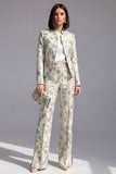 Dusty Green Open-front 2 Piece Slim Fit Floral Women's Suits