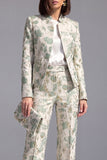 Dusty Green Open-front 2 Piece Slim Fit Floral Women's Suits