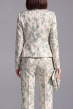 Dusty Green Open-front 2 Piece Slim Fit Floral Women's Suits