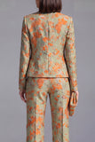Dusty Green Open-front 2 Piece Slim Fit Floral Women's Suits