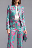 Dusty Green Open-front 2 Piece Slim Fit Floral Women's Suits