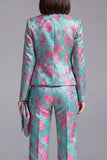 Dusty Green Open-front 2 Piece Slim Fit Floral Women's Suits