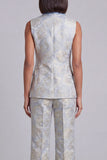 Blue 2 Piece Shawl Lapel Floral Double Breasted Women's Suits with Pockets