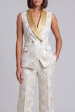 Blue 2 Piece Shawl Lapel Floral Double Breasted Women's Suits with Pockets
