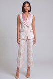 Blue 2 Piece Shawl Lapel Floral Double Breasted Women's Suits with Pockets