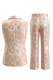 Blue 2 Piece Shawl Lapel Floral Double Breasted Women's Suits with Pockets