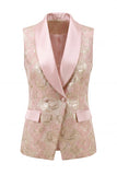 Floral Pink 2 Piece Shawl Lapel Double Breasted Prom Suits with Pockets