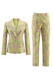 2 Piece Sage Green Shawl Lapel Floral Prom Suits