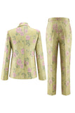 2 Piece Sage Green Shawl Lapel Floral Prom Suits
