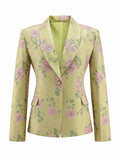 2 Piece Sage Green Shawl Lapel Floral Prom Suits