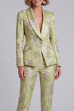 2 Piece Sage Green Shawl Lapel Floral Women's Suits