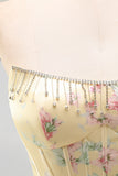 A-Line Yellow Strapless Corset Floral Tiered Homecoming Dress