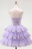Tulle A-Line Blush Strapless Floral Corset Tiered Homecoming Dress