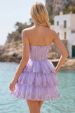 Tulle A-Line Blush Strapless Floral Corset Tiered Homecoming Dress