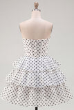 White A-Line Sweetheart Corset Tiered Ruched Homecoming Dress