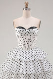White A-Line Sweetheart Corset Tiered Ruched Homecoming Dress