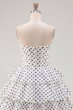 White A-Line Sweetheart Corset Tiered Ruched Homecoming Dress