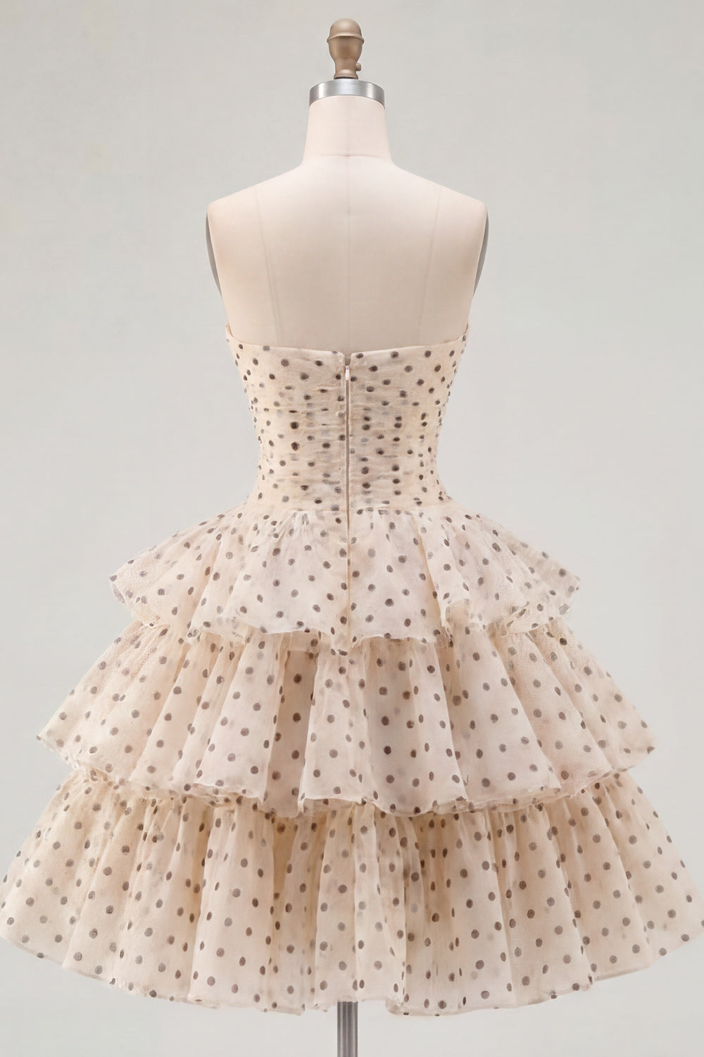 polka dot homecoming dress Zapaka Women Apricot Black Dot Homecoming Dress with Bow A-Line Sweetheart Chiffon Cut Out Tiered Cocktail Dress, Apricot Black Dot / US16
