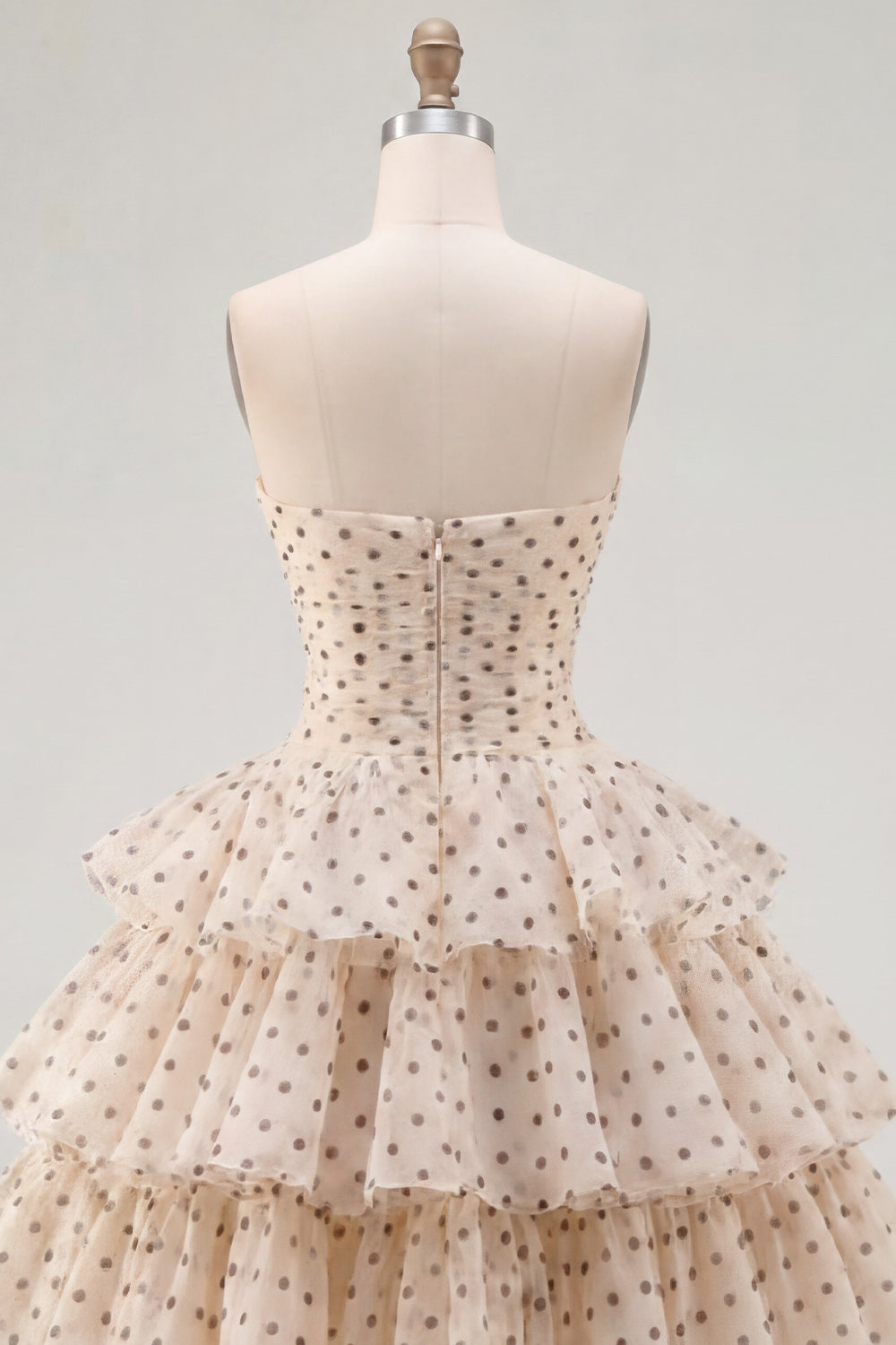 chiffon homecoming dress Zapaka Women Apricot Black Dot Homecoming Dress with Bow A-Line Sweetheart Chiffon Cut Out Tiered Cocktail Dress, Apricot Black Dot / US16