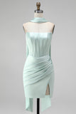 Mint Strapless Bodycon Corset Homecoming Dress with Slit