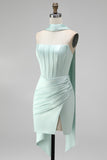 Mint Strapless Bodycon Corset Homecoming Dress with Slit