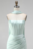 Mint Strapless Bodycon Corset Homecoming Dress with Slit