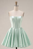A-Line Mint Strapless Corset Homecoming Dress