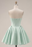 A-Line Mint Strapless Corset Homecoming Dress