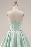 A-Line Mint Strapless Corset Homecoming Dress