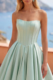 A-Line Mint Strapless Corset Homecoming Dress