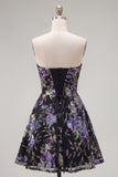 Sweetheart Black A-Line Floral Homecoming Dress with Sequins