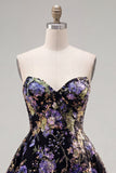 Sweetheart Black A-Line Floral Homecoming Dress with Sequins