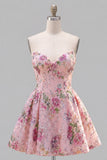 Sweetheart Black A-Line Floral Homecoming Dress with Sequins