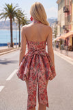 Red Flower A-Line Halter Neck Homecoming Dress with Bow
