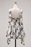 White Black Flower A-Line Sweetheart Homecoming Dress with Neck Scarf
